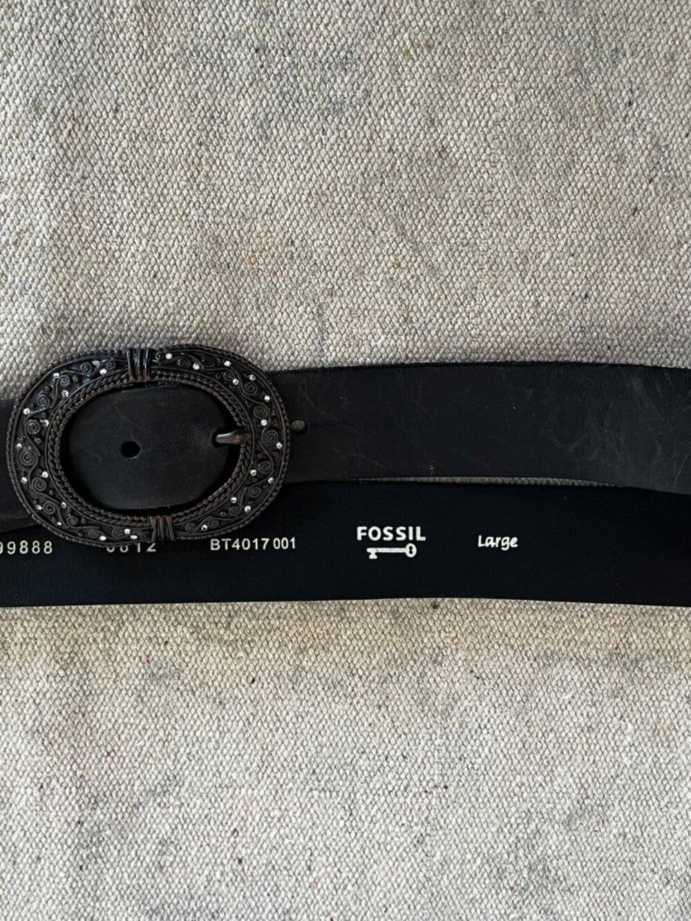 Fossil Woman's Black Western Embellished Round Rhinestone Leather Belt Sz Lr - Picture 11 of 11